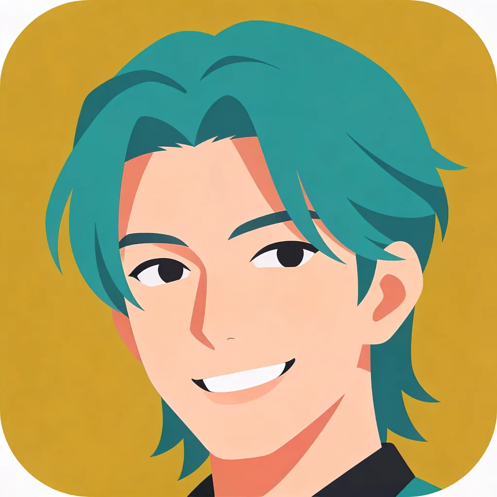 Clean flat anime icon with teal hair, mustard yellow background, minimalist app avatar