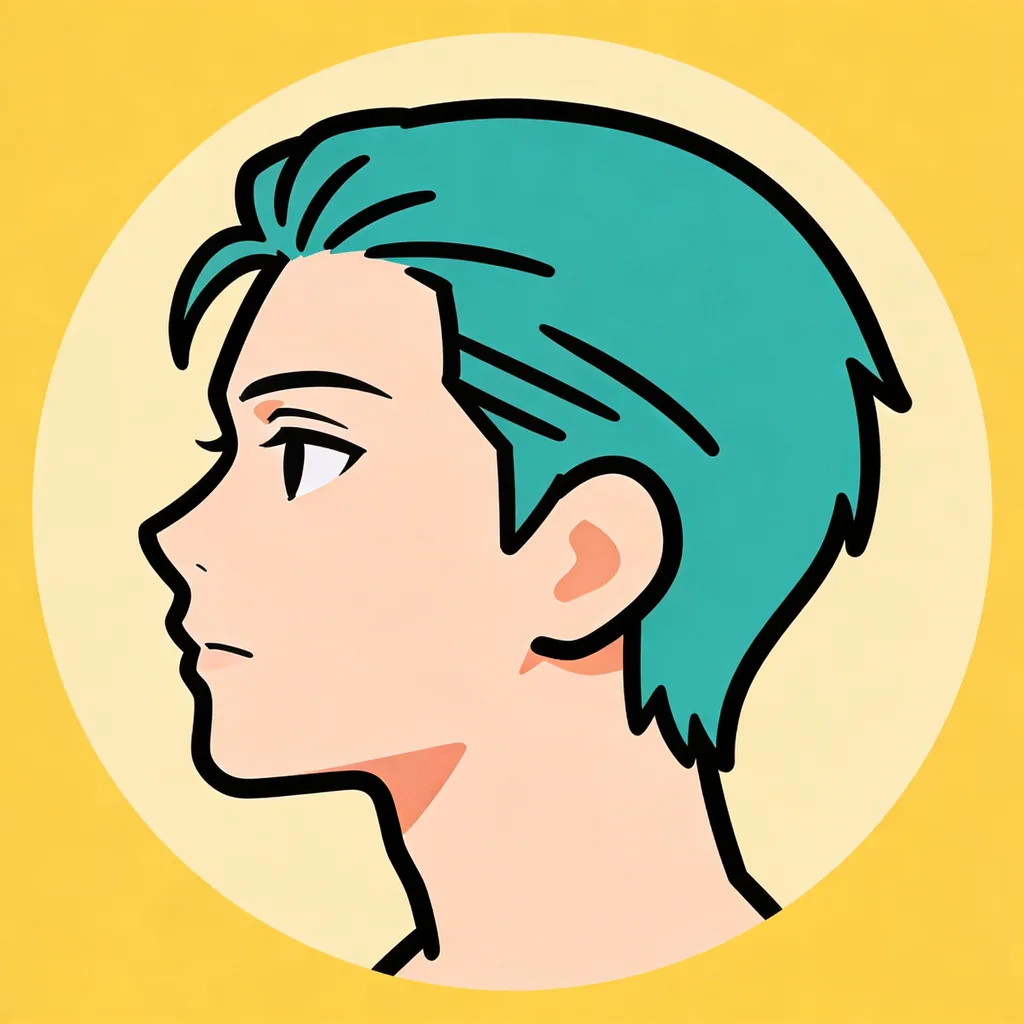 Minimal flat-color anime icon with teal hair and bold outline on a solid background