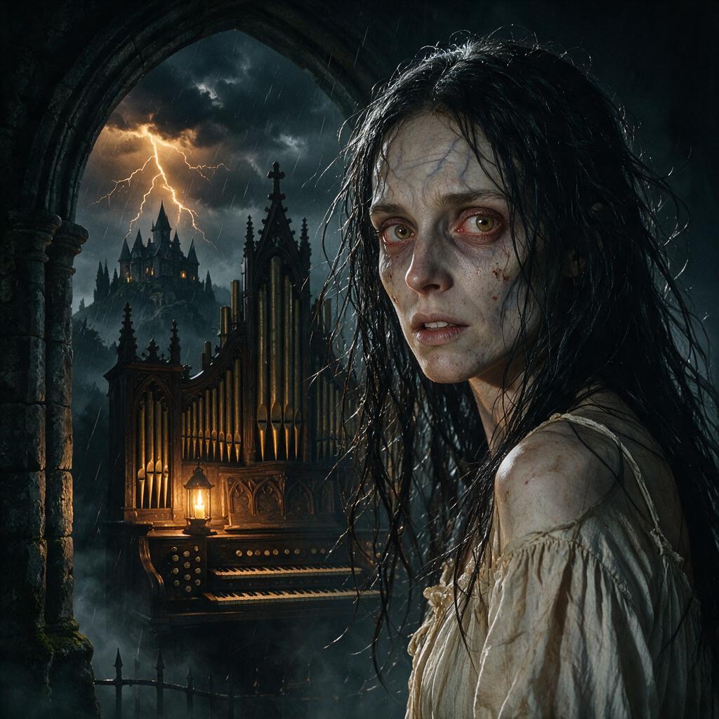 AI-generated cover for "Haunted Organ and Thunder (Scary Halloween Music)"