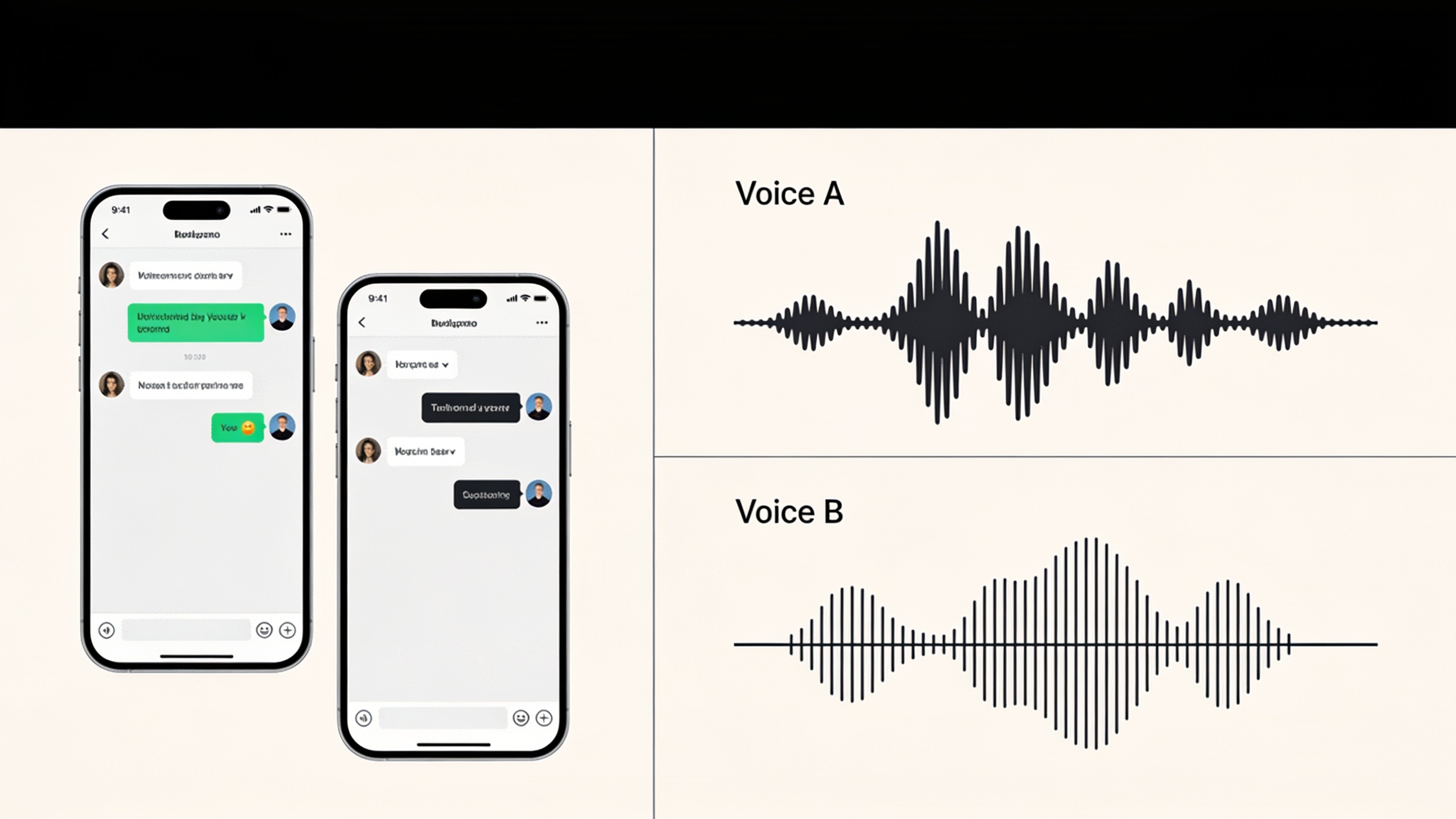 Split-screen A/B test thumbnails and waveforms