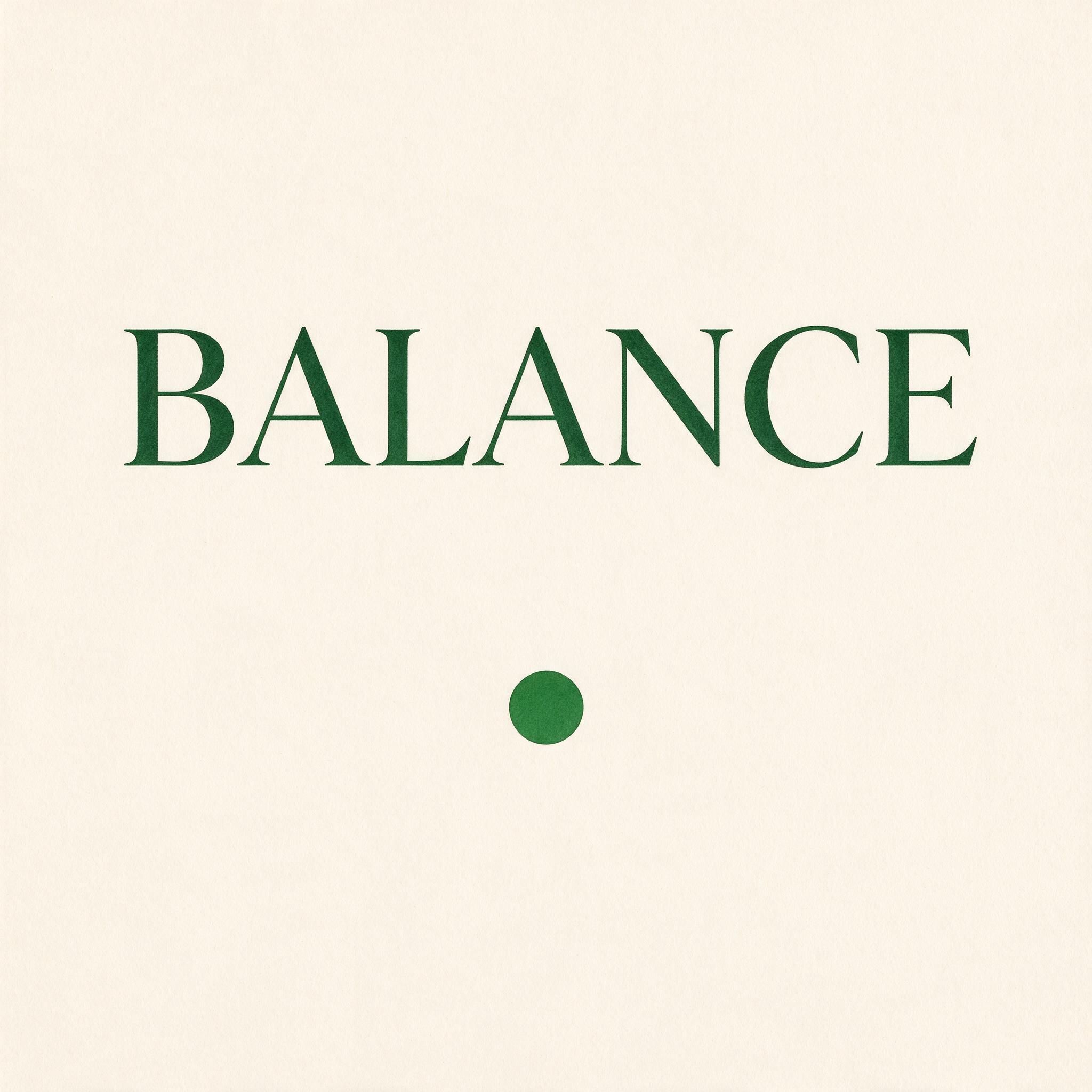 Seedream 5.0 Flash: A minimalist poster with the single word BALANCE in large serif type centred on cream paper, one small green circle below the word