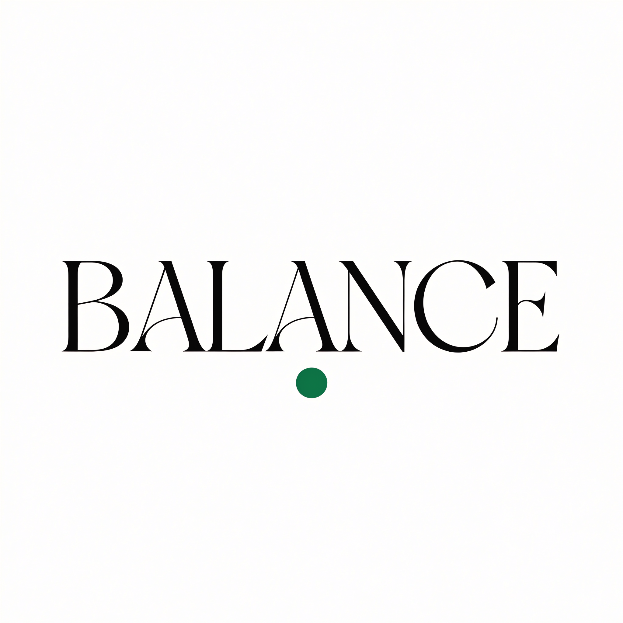 Recraft V4.1 Pro: A minimalist poster with the single word BALANCE in large serif type centred on cream paper, one small green circle below the word