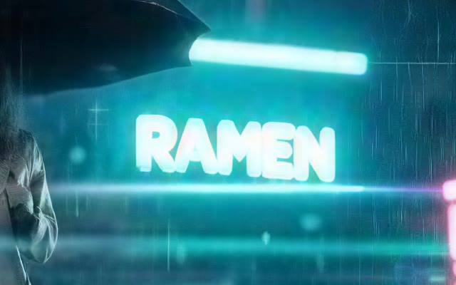 Text on a neon sign upscaled by Image Upscaler: RAMEN, clean