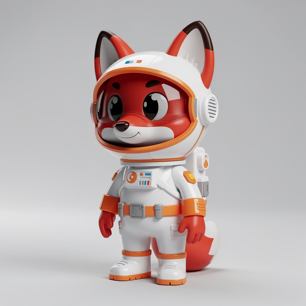 Fox astronaut vinyl toy: AI-generated 3D model