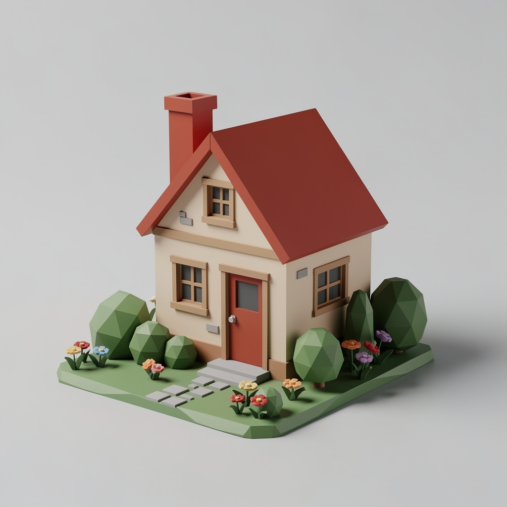 Miniature cottage diorama: AI-generated 3D model