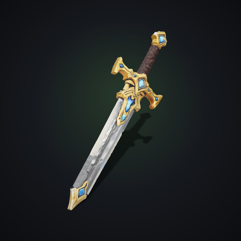 3D model generated from the prompt “an ornate fantasy sword with a gold crossguard, a leather-wrapped grip and a glowing blue gem in the pommel”