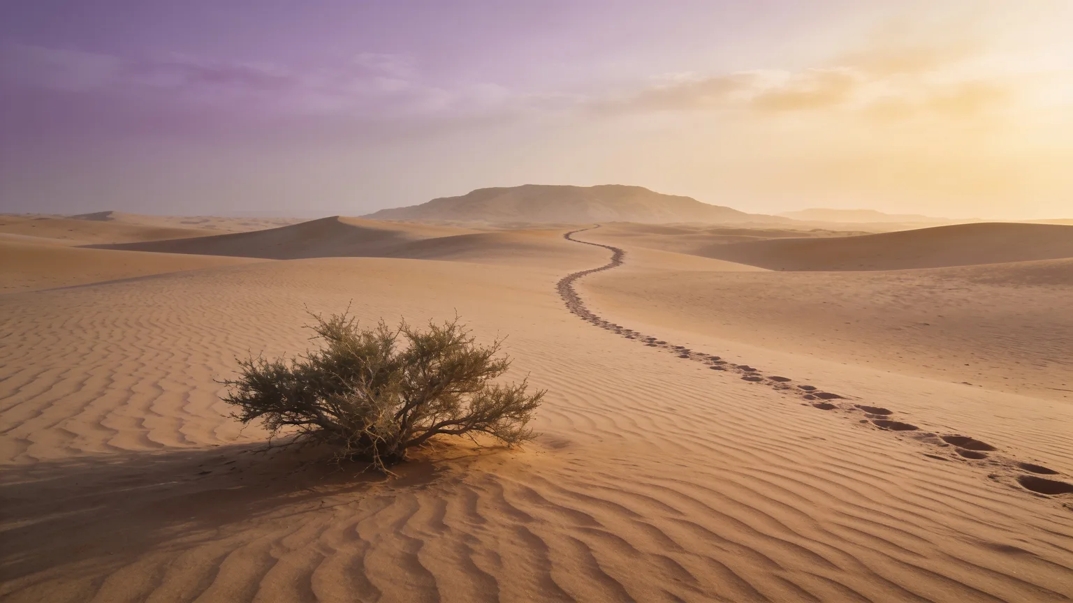 A lone footpath winding through desert dunes at dawn, the forty-day wilderness journey that Lent worship songs walk through