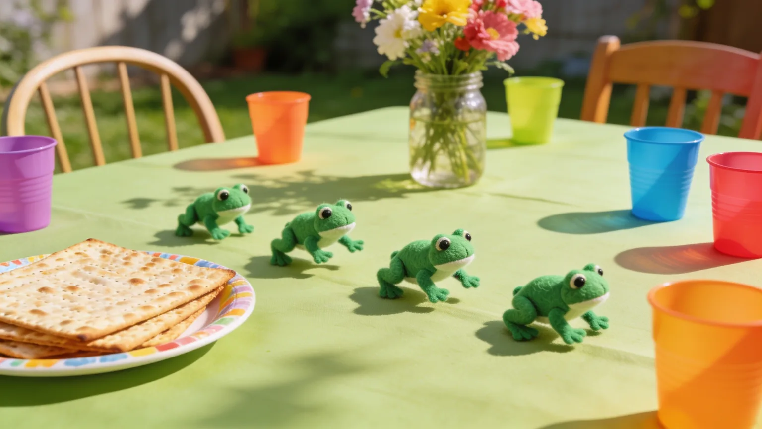 Felt frogs hopping across the table by the matzah — the playful side of Passover songs for kids